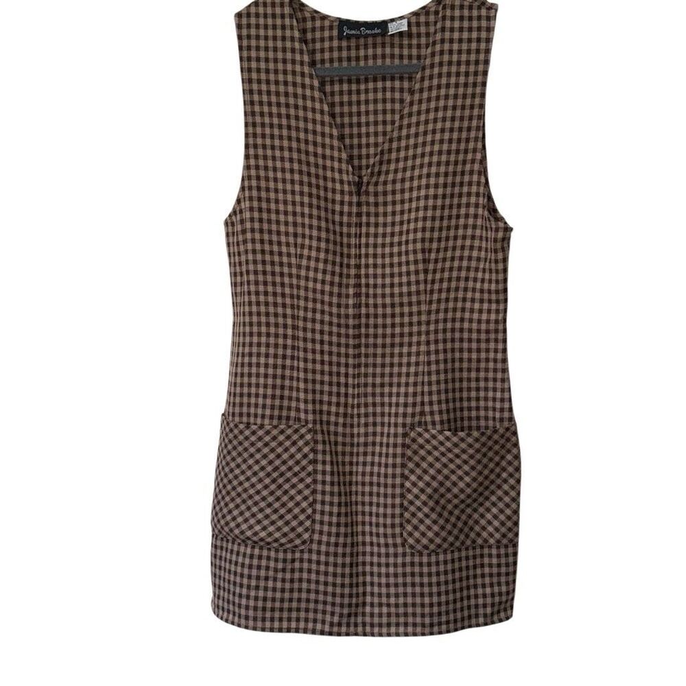 Jamie Brooke EUC VTG 90s Sleeveless Jumper Dress Academia Heritage Checks V-Neck